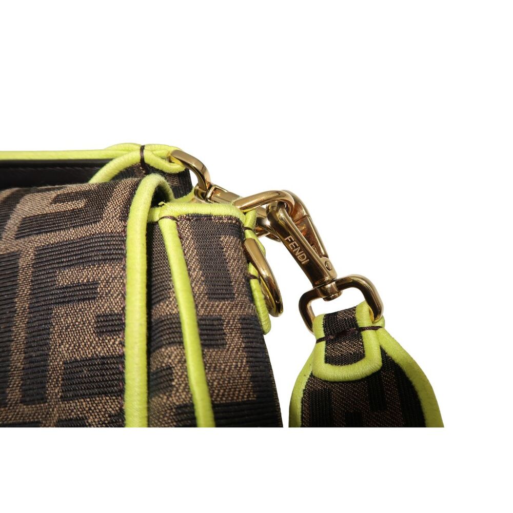 Fendi Zucca Embroidered Canvas Baguette Medium Shoulder Bag Brown Neon Women's - Picture 8 of 16